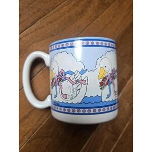 Vintage 1989 Peaches Goose Coffee Mug Blue Interior Ceramic Retro Kitchen